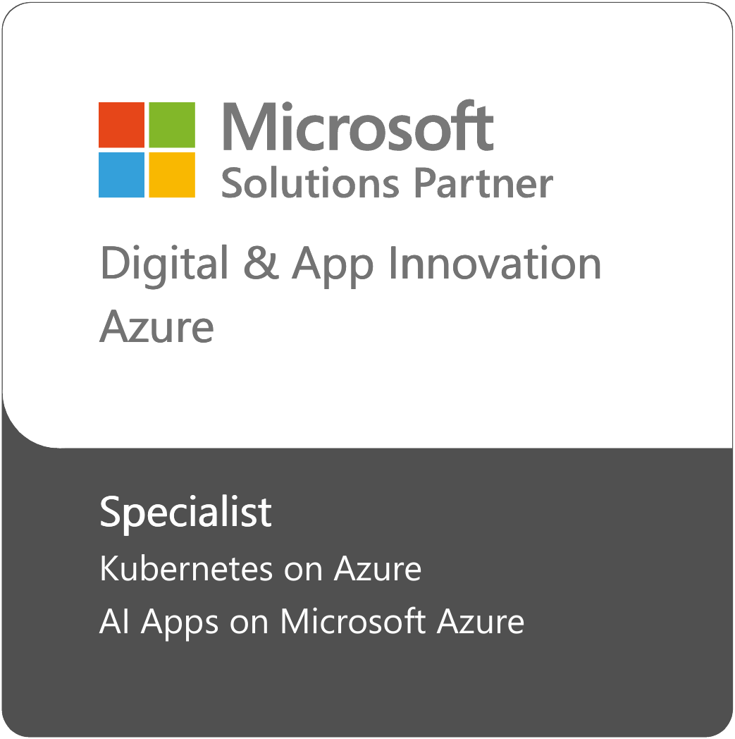 Microsoft Solutions Partner badge for Digital & App Innovation Azure specialist in Kubernetes and AI Apps on Microsoft Azure.