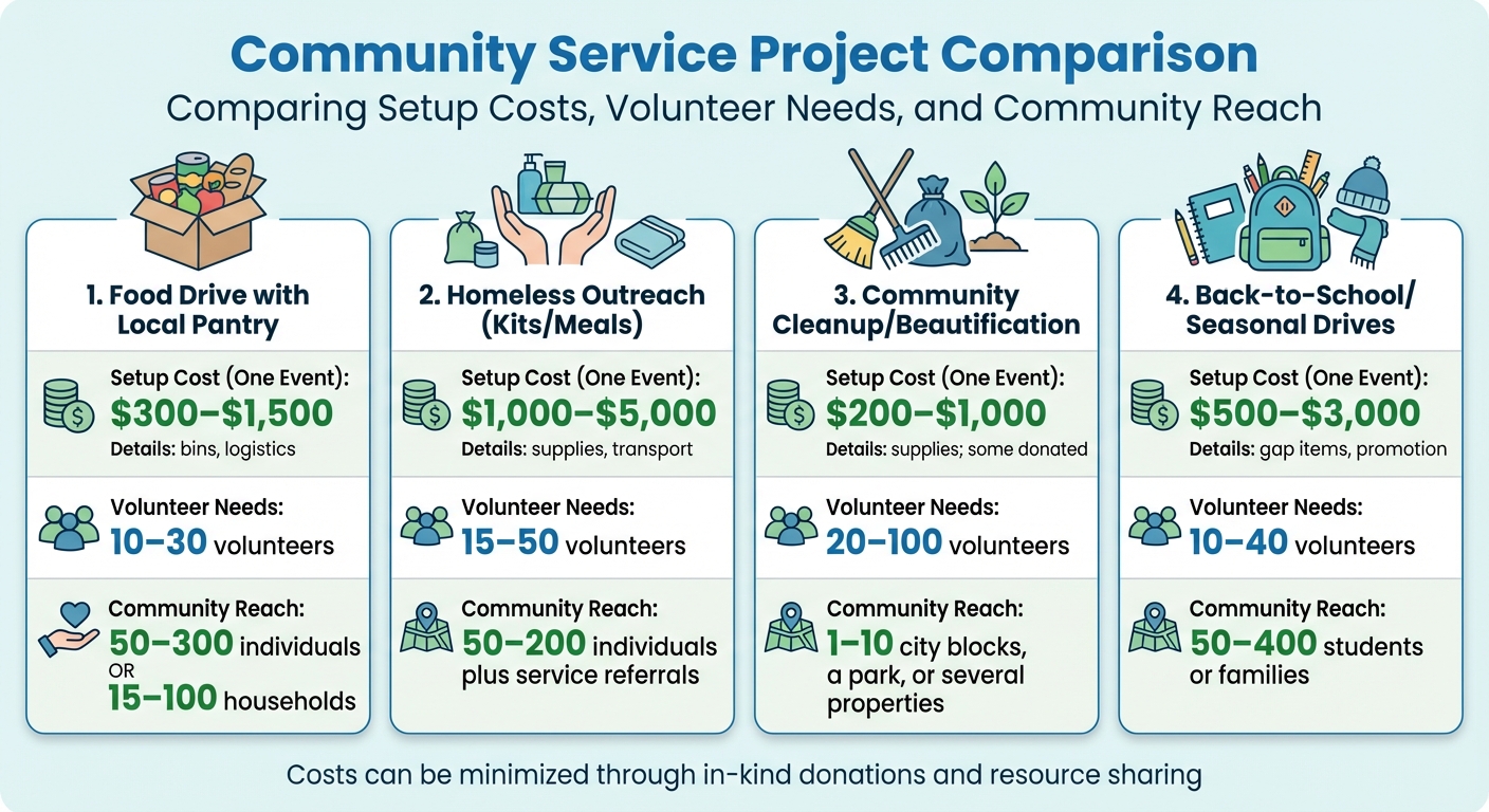 Community Service Project Comparison: Costs, Volunteers, and Impact