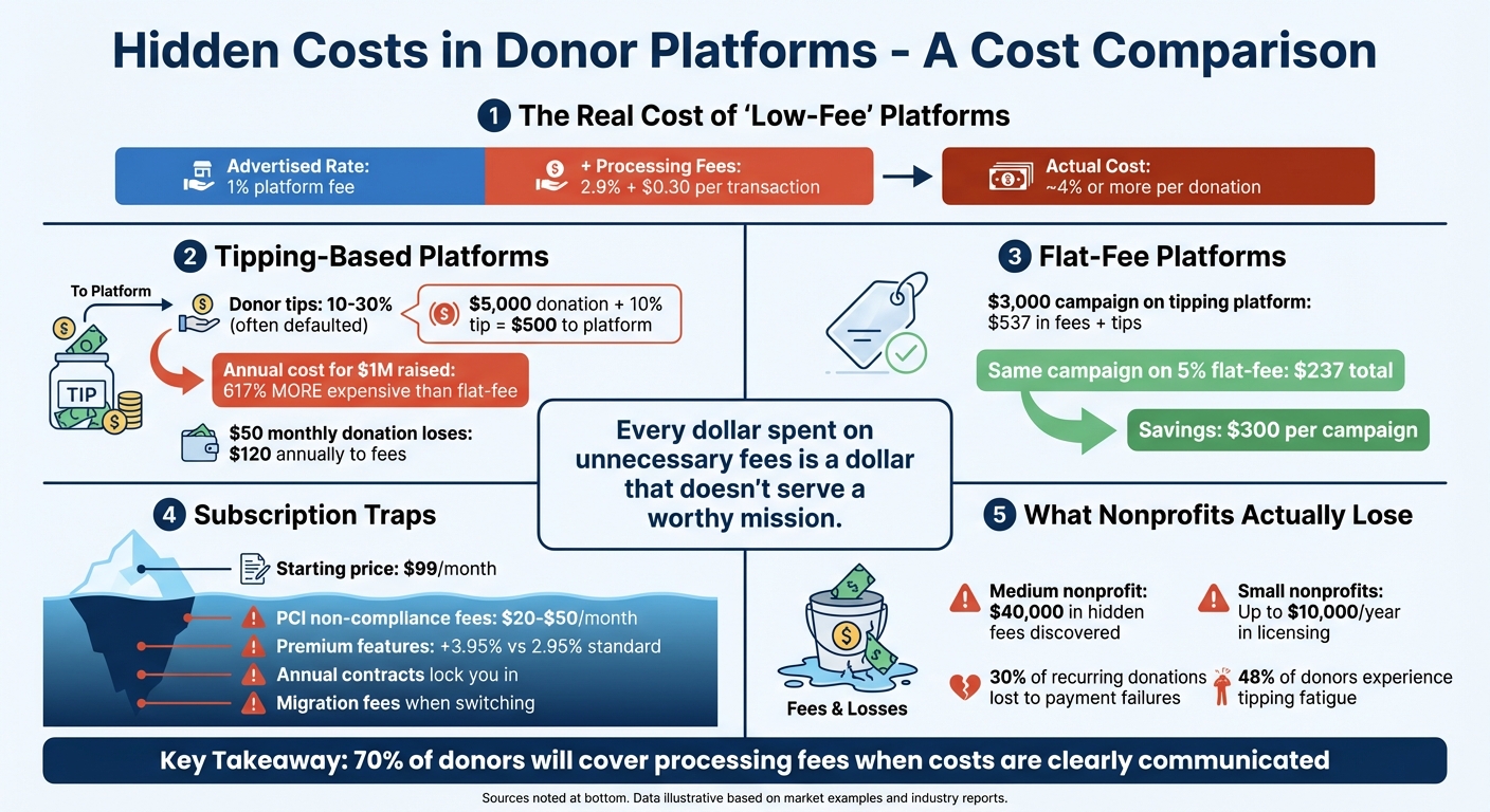 Hidden Costs Comparison: Tipping-Based vs Flat-Fee Donor Platforms