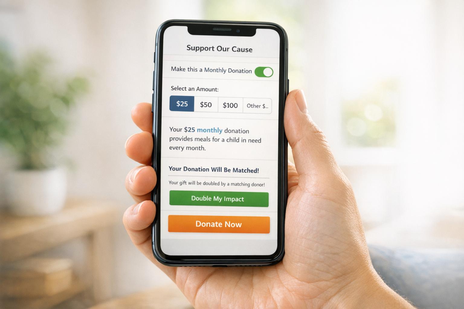 Reduce form friction, default monthly gifts, show impact, add mobile payments and matching tools to grow recurring donations and donor retention.