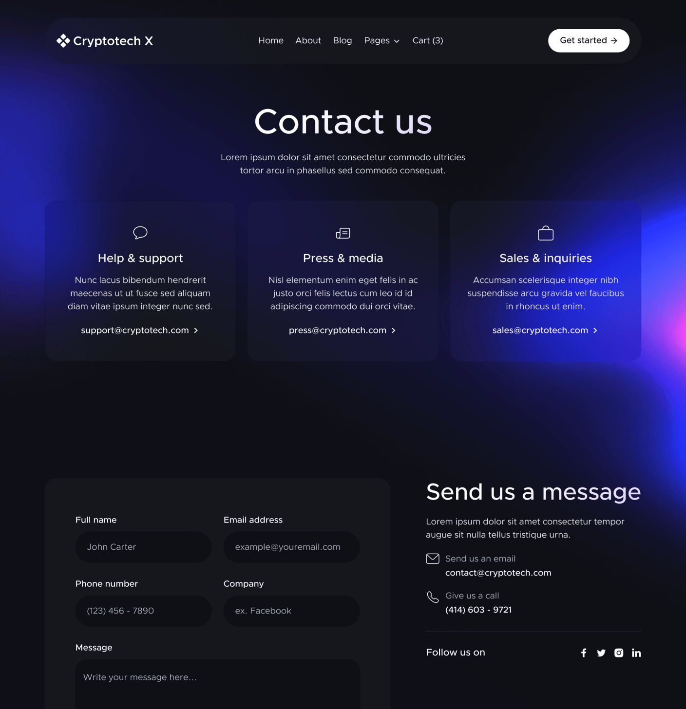 Cryptotech X - Contact V1 Main Page - Crypto Webflow Templates