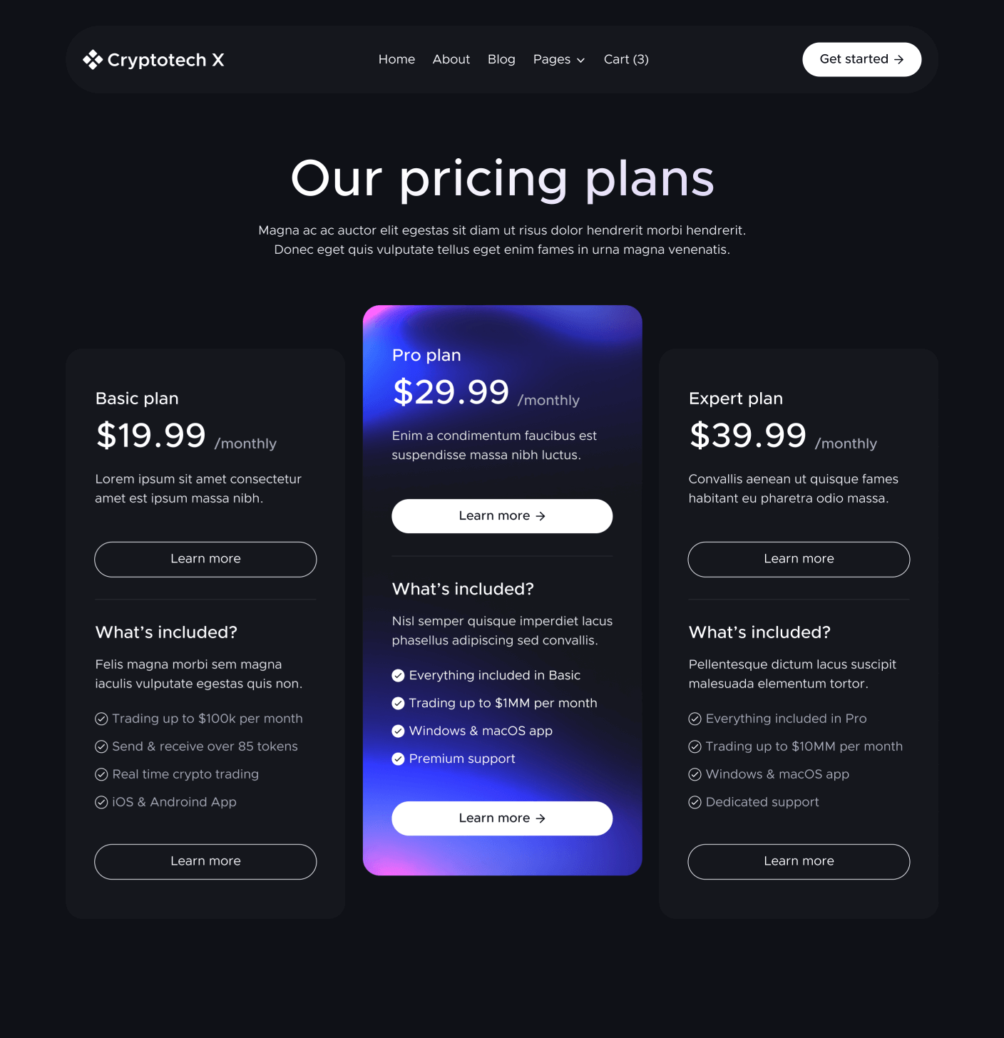 Cryptotech X - Pricing Main Page - Crypto Webflow Templates