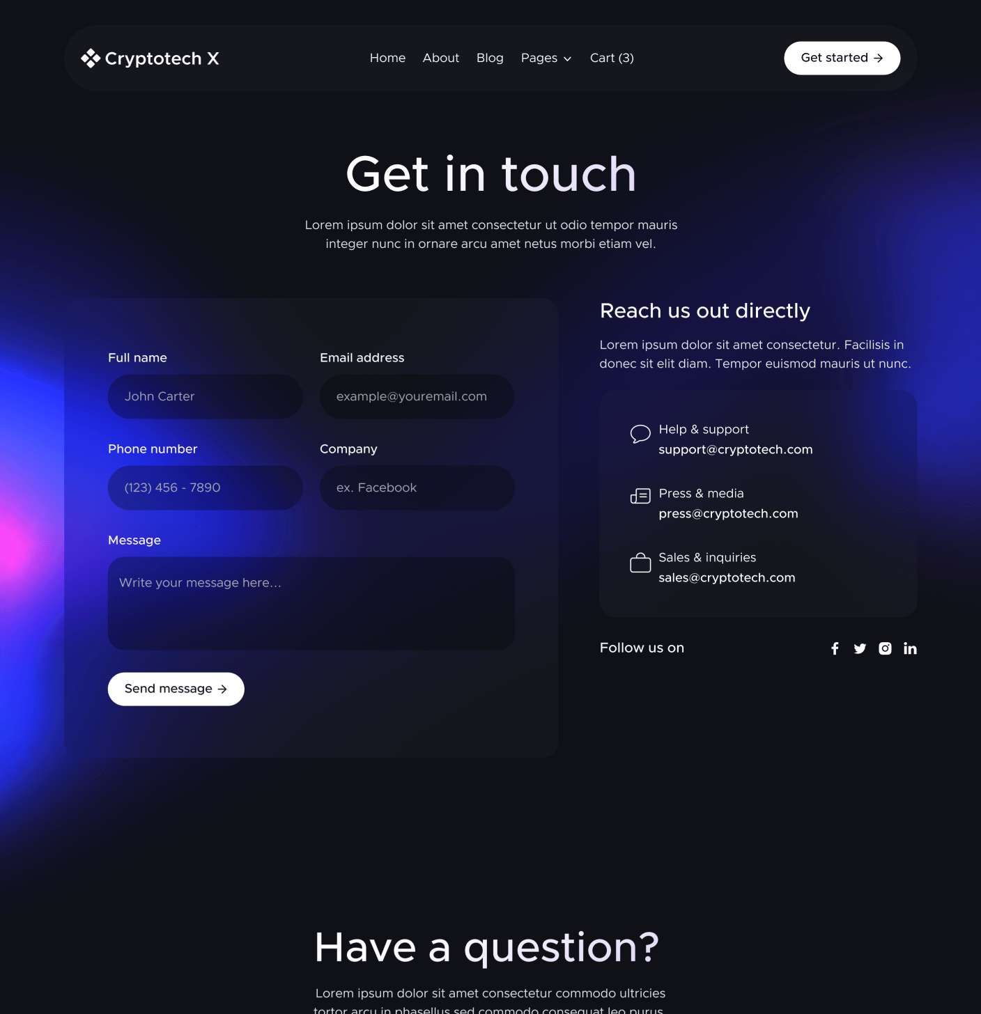 Cryptotech X - Contact V1 Main Page - Crypto Webflow Templates