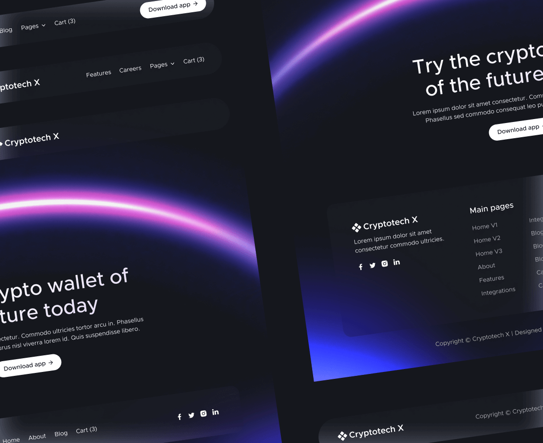 Cryptotech X - 3 Headers And Footers - Crypto Webflow Templates