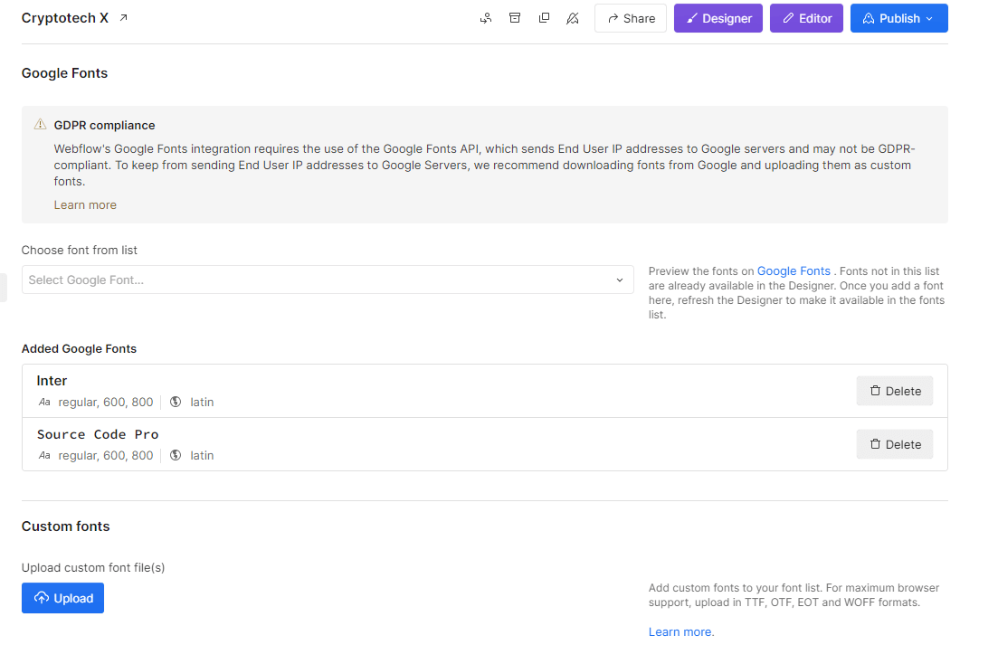 Custom Fonts - Cryptotech X Webflow Template