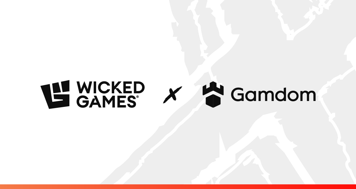 wicked games logo next to gamdom logo on a white and gray background announcing their partnership