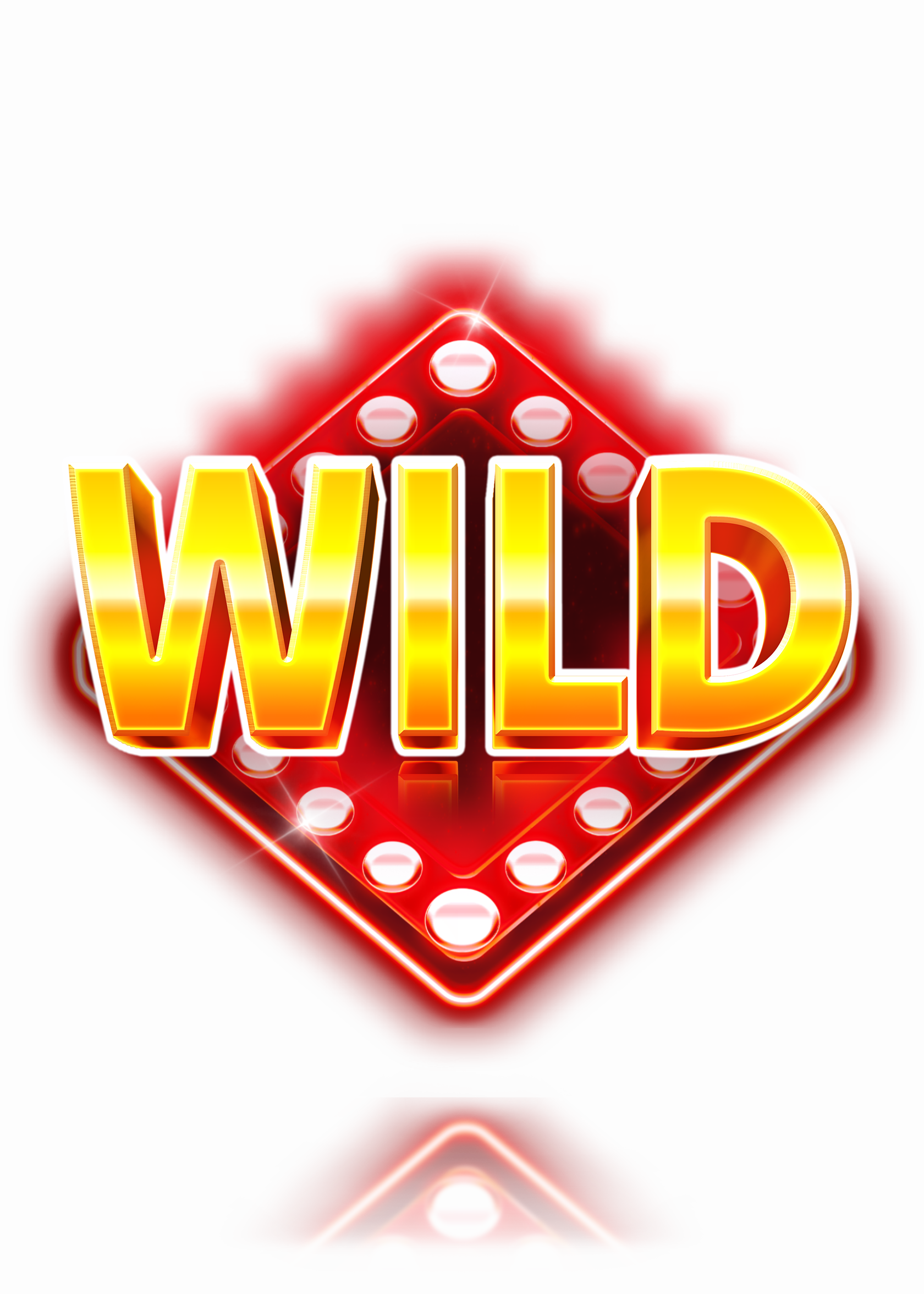 Bright red diamond-shaped casino sign with glowing lights and the word ‘WILD’ in bold golden-yellow letters.