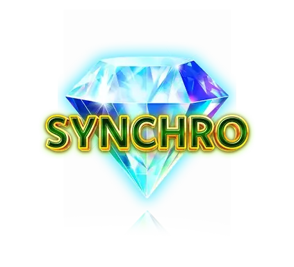 Glowing diamond-shaped logo with the word ‘SYNCHRO’ in bold golden-green letters.