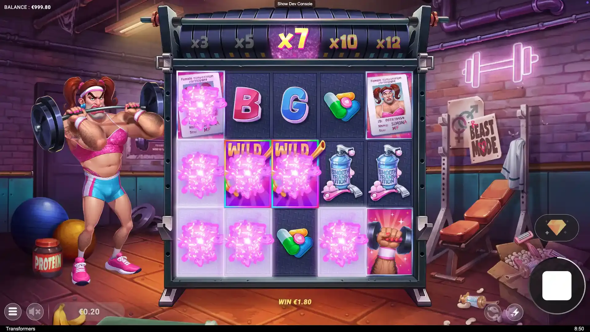 Transformers slot juiced cascades with multiple wild symbols glowing across reels.