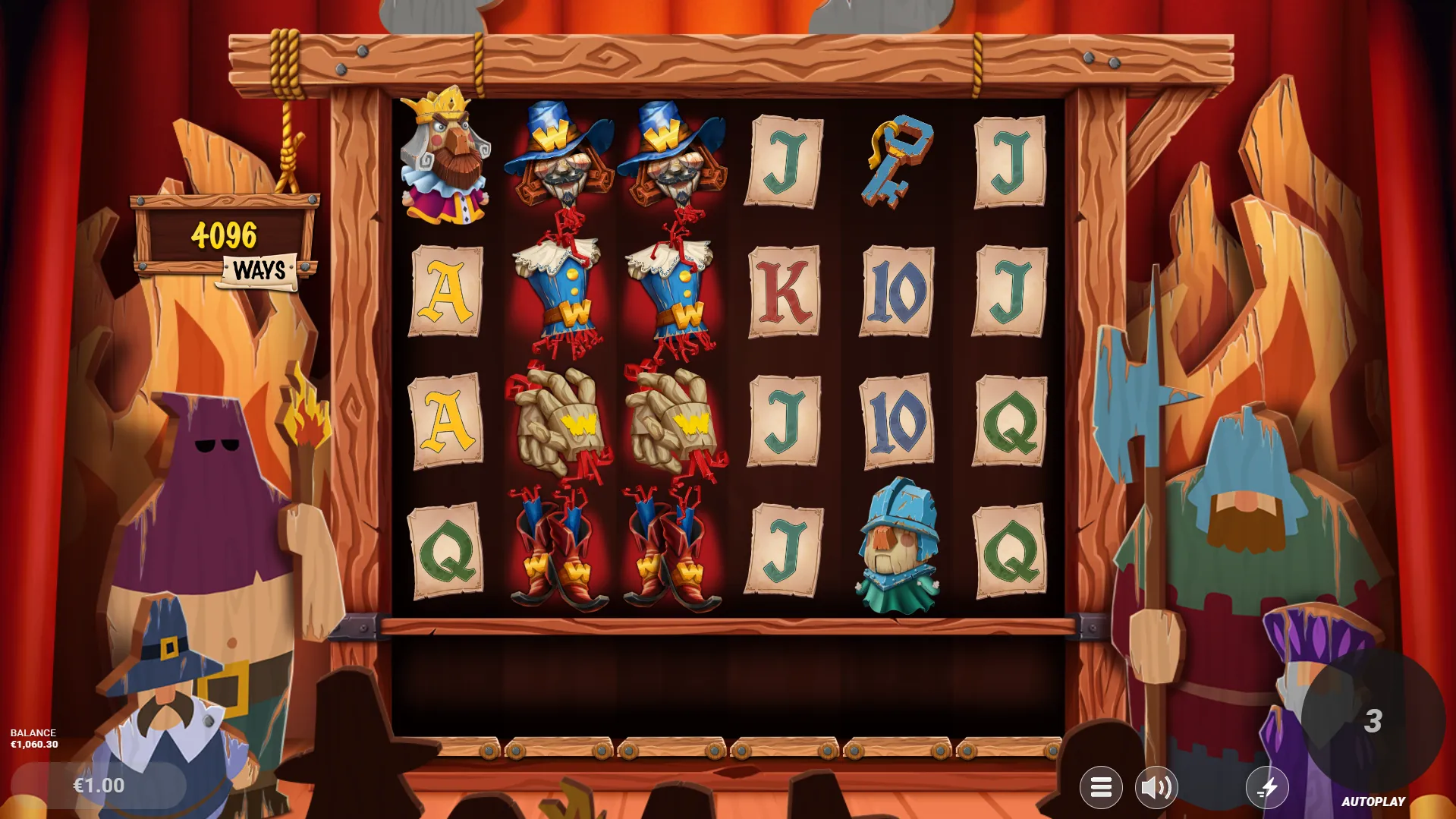 Fawkes slot reels filled with split wild symbols showing blue hats marked with W logos.