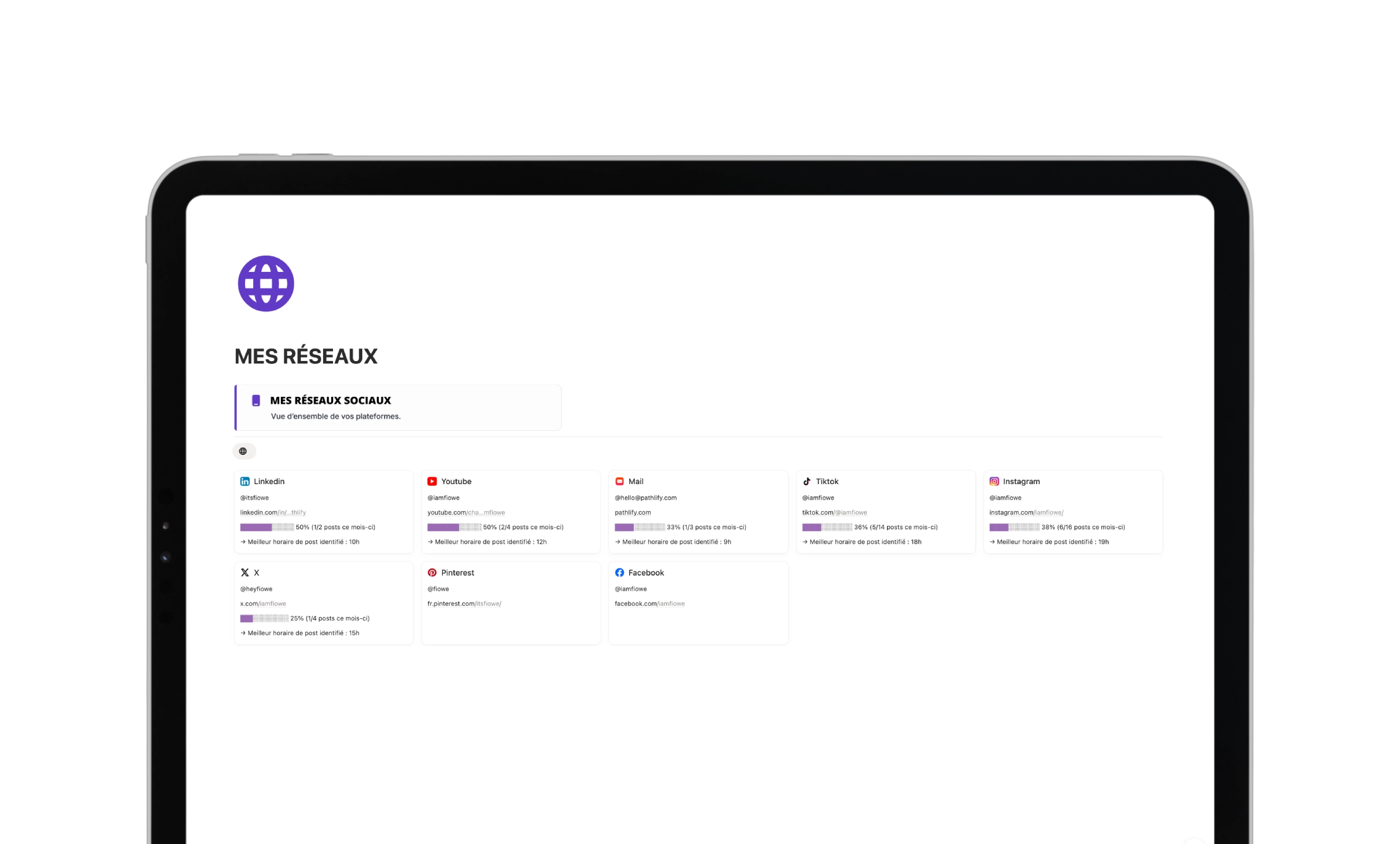 Template Notion Second Cerveau - Gestion de projets avec tâches, échéances et progression visualisée