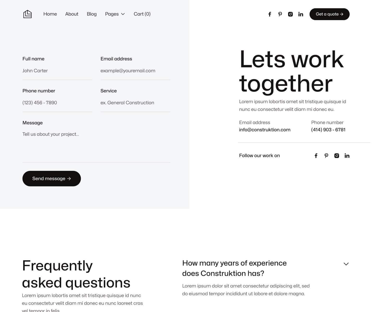 Construktion X - Contact V3 Page - Construction Webflow Template