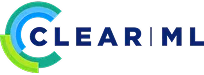 ClearML company logo with stylized circular graphic and blue text.