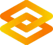 Abstract geometric logo with two interlocking orange and yellow diamond shapes.