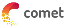 Comet company logo with red to orange gradient comet tail and gray text.