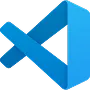 Visual Studio Code logo featuring a stylized blue ribbon forming an angular shape.