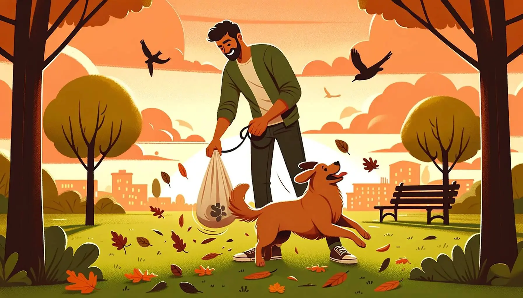 Man picking up dog poop in the park