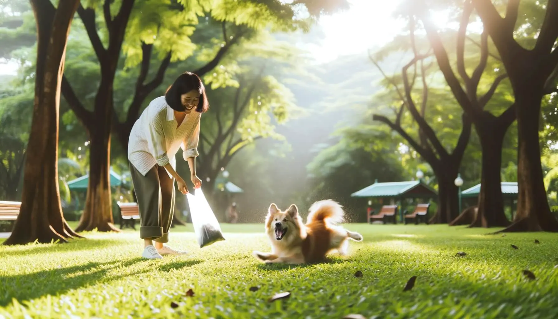 Dog and owner in park