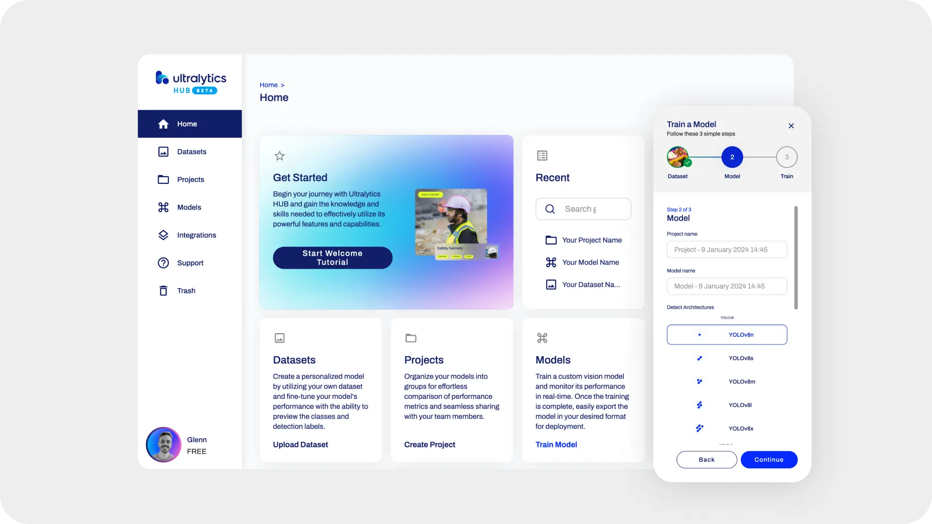 Ultralytics HUB screen for users