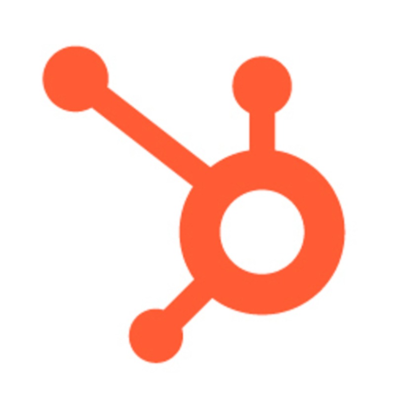 Orange HubSpot logo with a central circle connected to three smaller circles by lines.