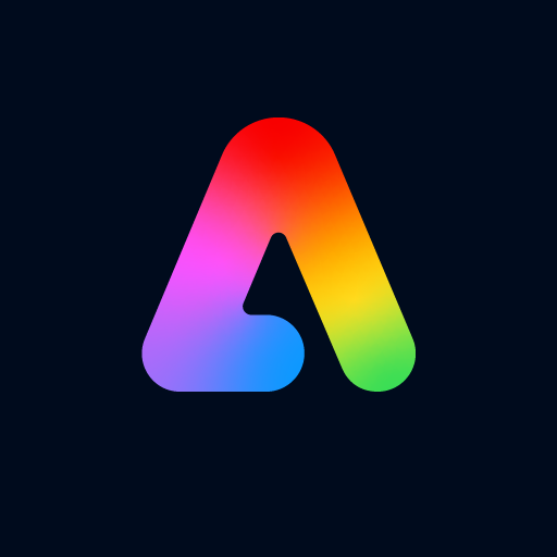 Stylized letter 'A' in a rounded triangular shape with a gradient rainbow color scheme on a black background.