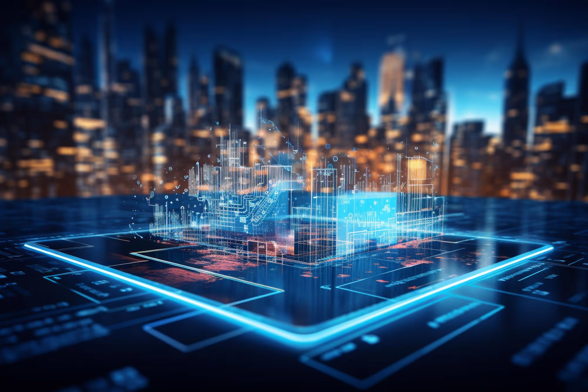 Digital blueprint of a smart real estate property visualized through immersive technology