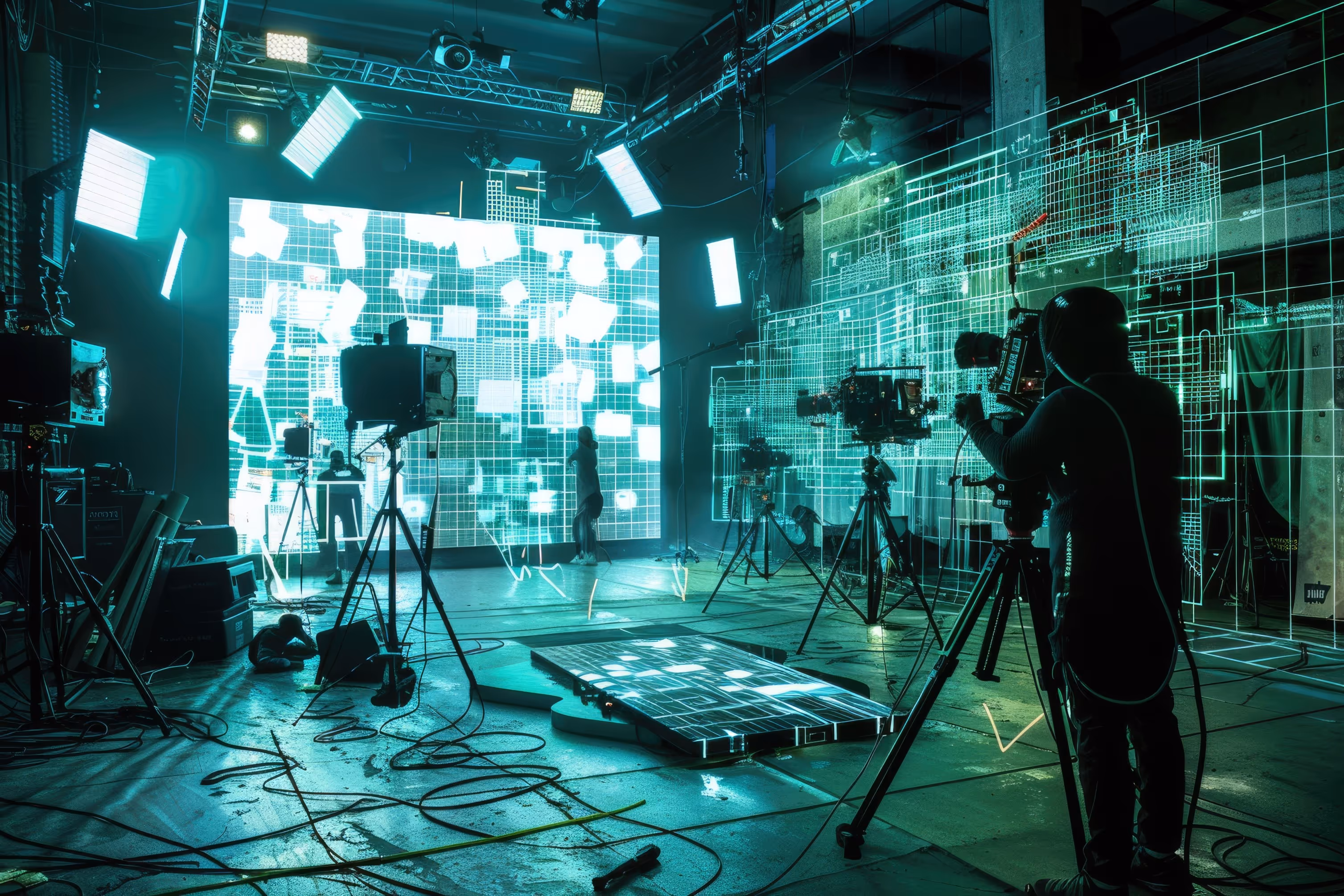 Camera crew and digital projection setup in a media production studio by Pro Digital in Bangalore