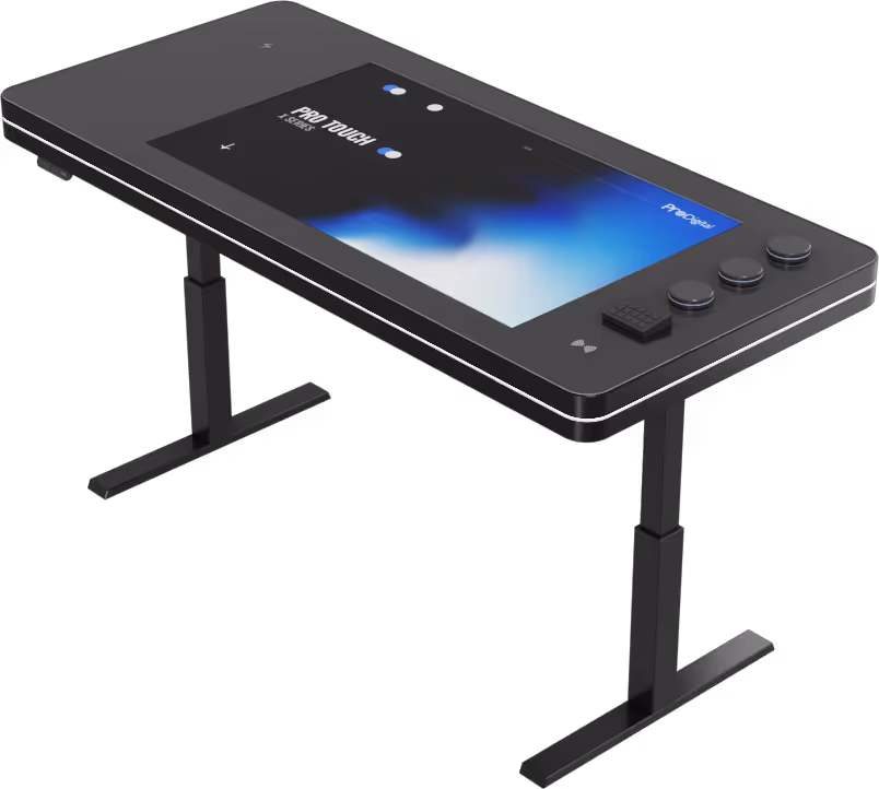 Pro Touch X Series interactive digital touch table with control knobs and immersive touchscreen interface
