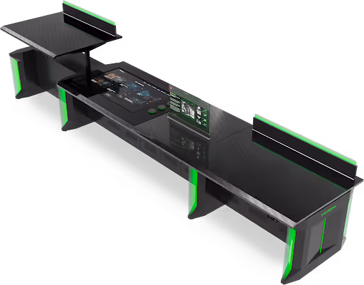 ProTouch Mission Control Console – sleek modular command desk with integrated touchscreen and LED lighting, designed by Pro Digital India.