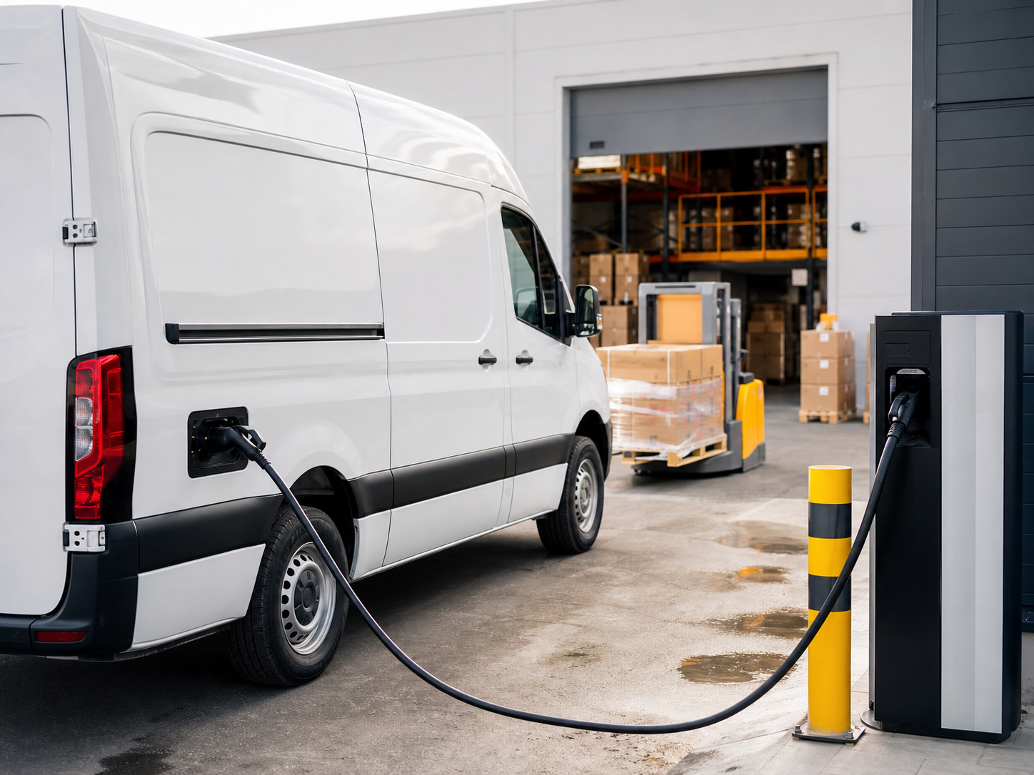Elektrotransporter beim Zwischenladen während des Depotbetriebs