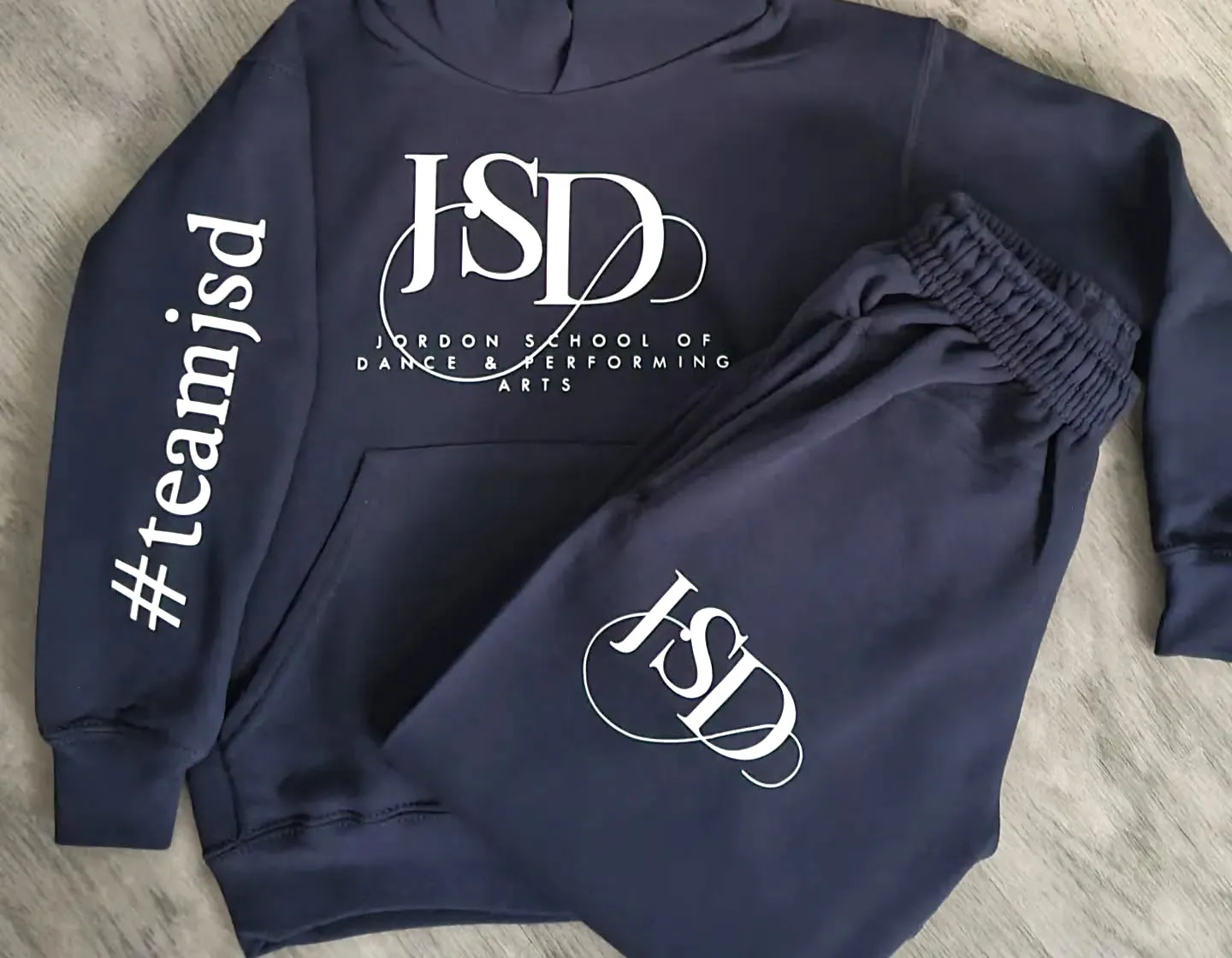 Navy clothes with white printed logo