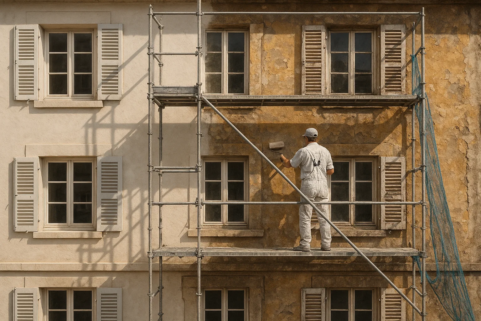 Chantier de de ravalement de façade par DLS Façade dans la Drôme