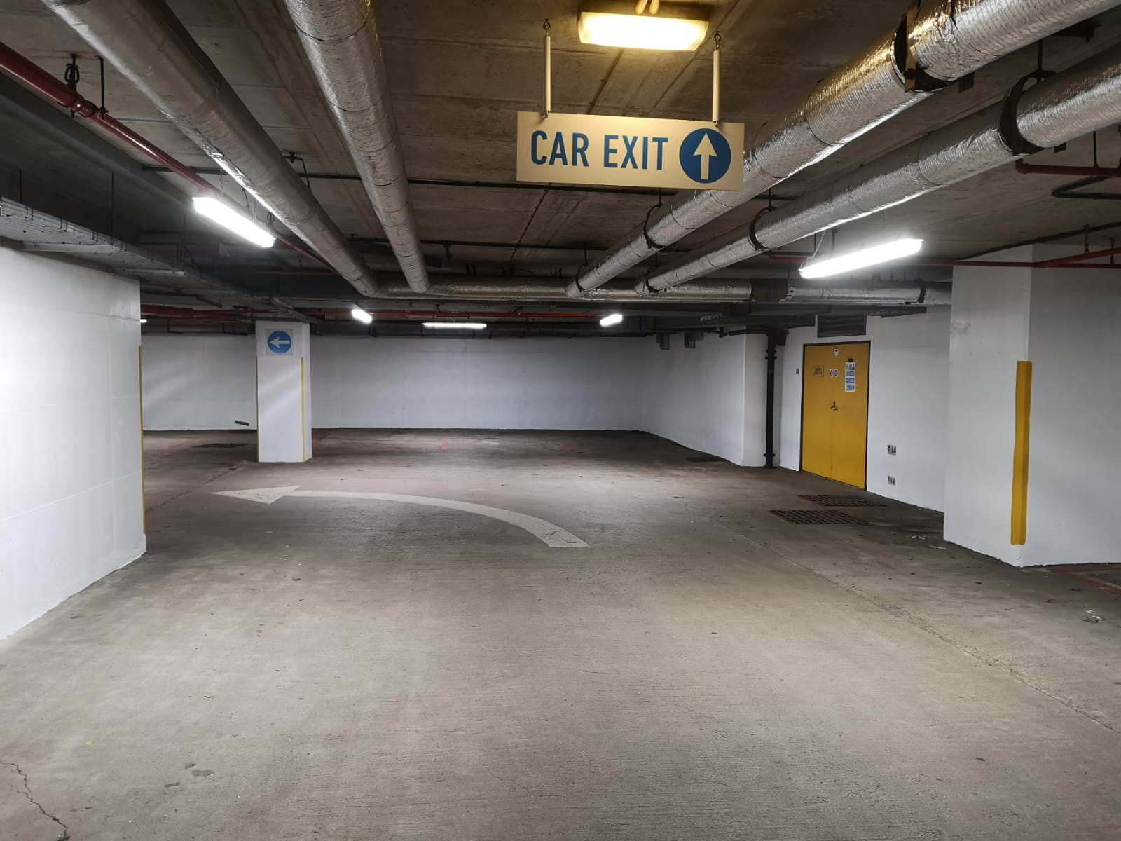 Harrogate Conference Centre car park exit aisle with freshly painted walls and pillars