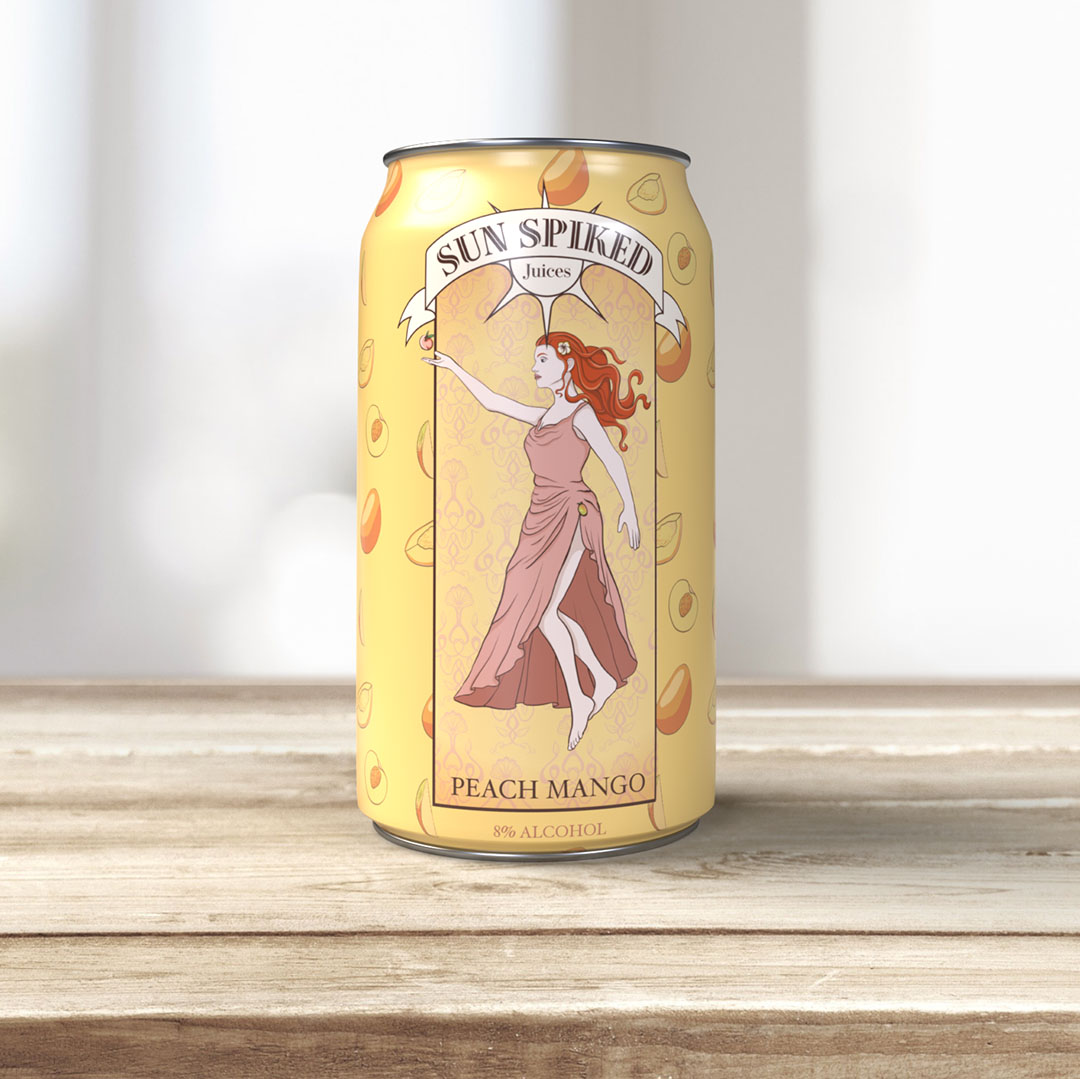 A can of Sun Spiked Peach mango. 