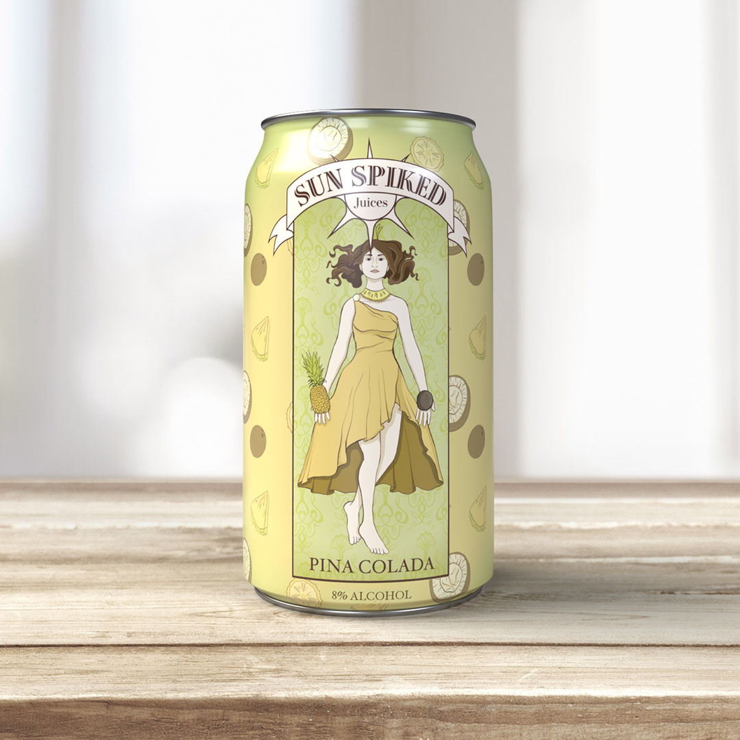 A can of Sun Spiked pina colada.