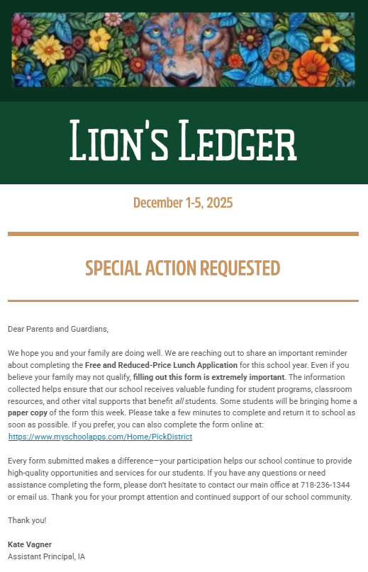 family facing Lion's Ledger Newsletter