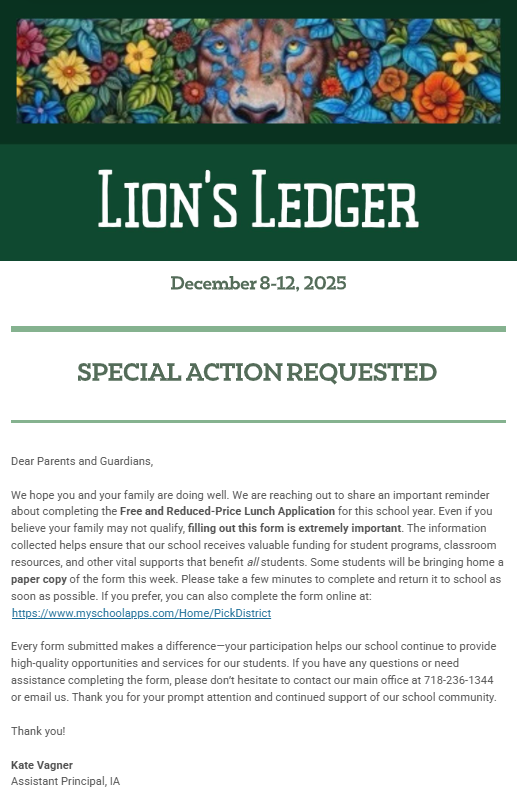family facing Lion's Ledger Newsletter