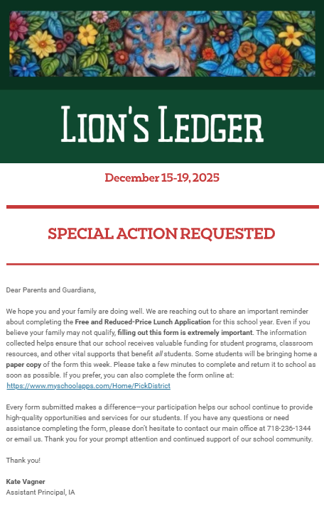 family facing Lion's Ledger Newsletter