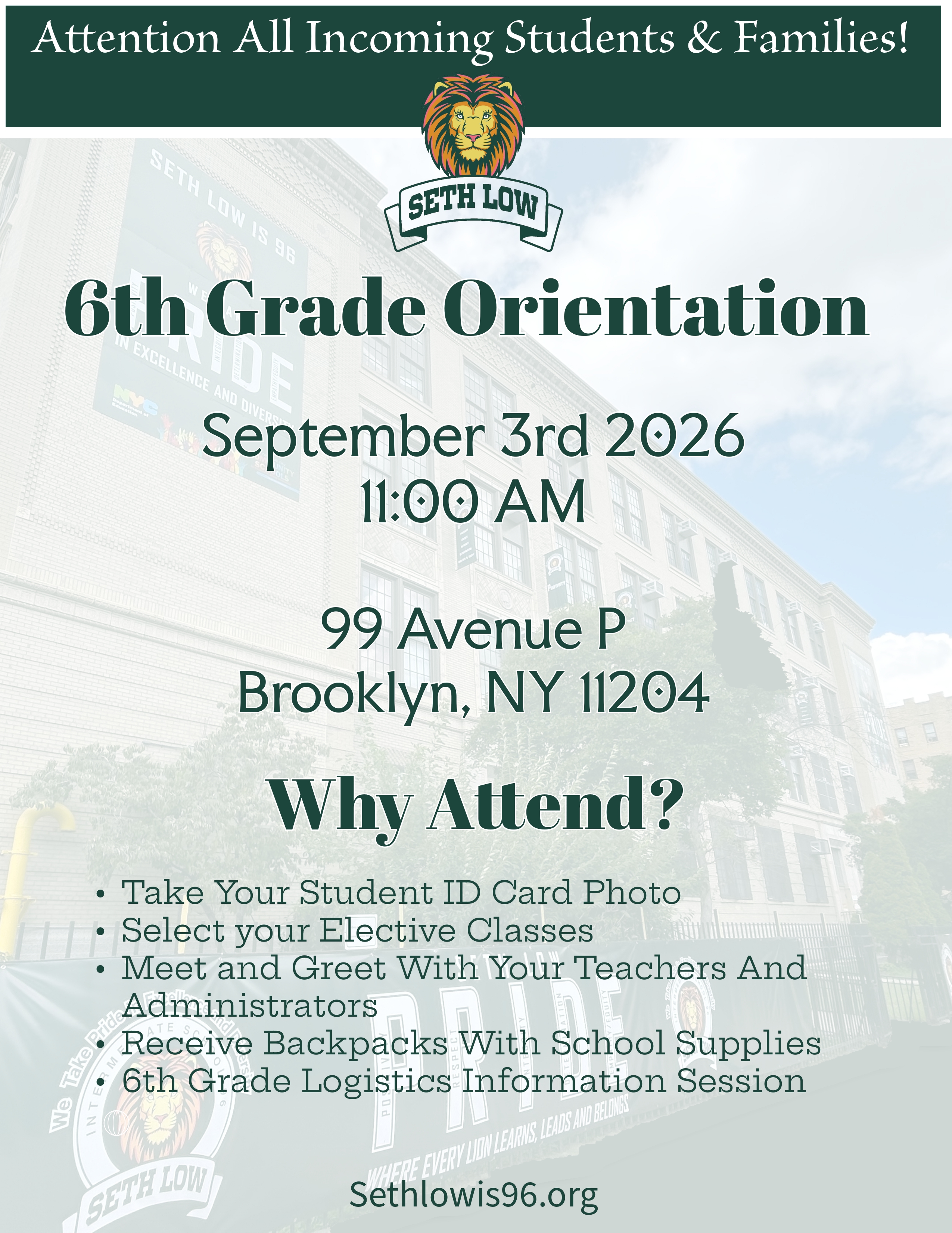 6th Grade Orientation flyer