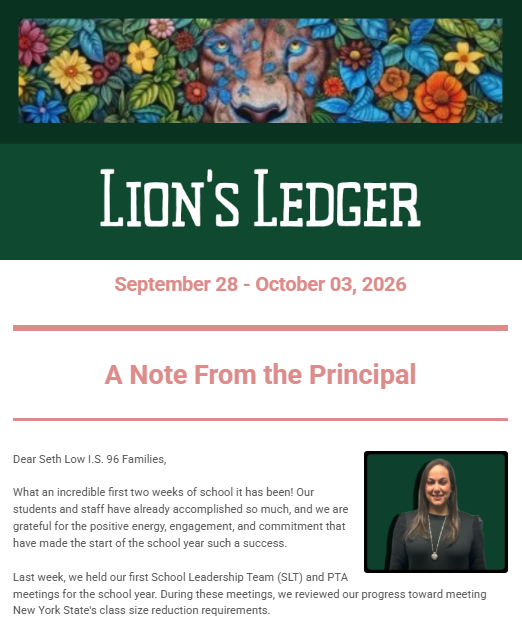 Lion's Ledger Newsletter flyer