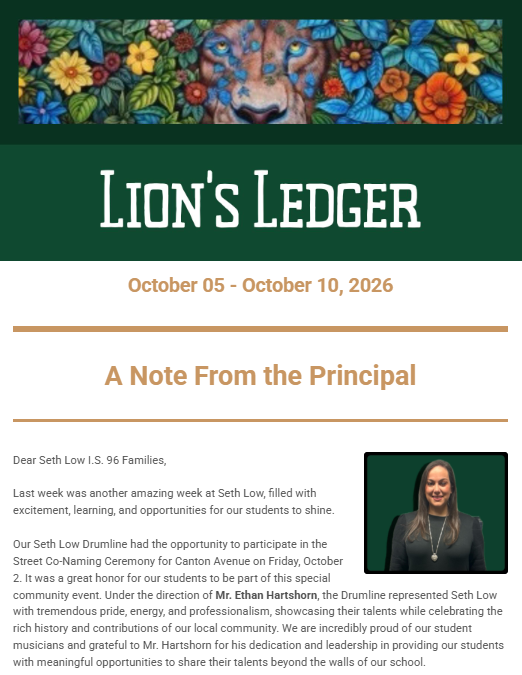 Lion's Ledger Newsletter flyer