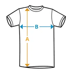 Camiseta manga corta con referencia A de altura y referencia B de anchura.