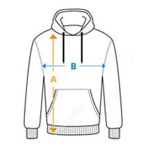 Sudadera con capucha con referencia A de altura y referencia B de anchura.