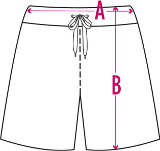 Pantalón corto con referencia A de anchura y referencia B de altura.