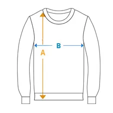Sudadera con referencia A de altura y referencia B de anchura.