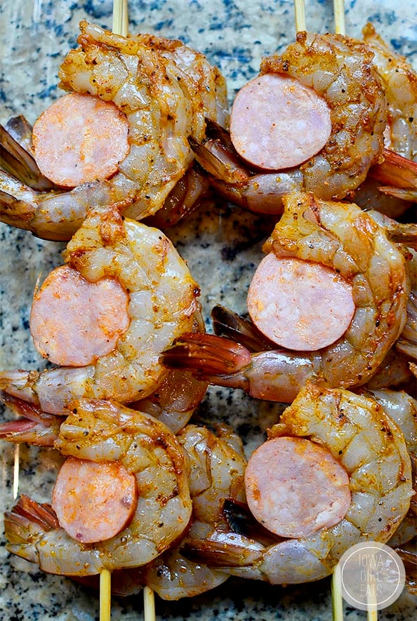Spicy Shrimp & Sausage Skewers