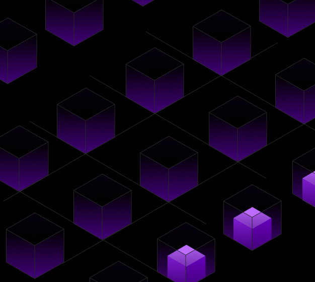 Pattern of translucent purple cubes arranged on a black background with intersecting grid lines, some cubes containing smaller glowing cubes inside.