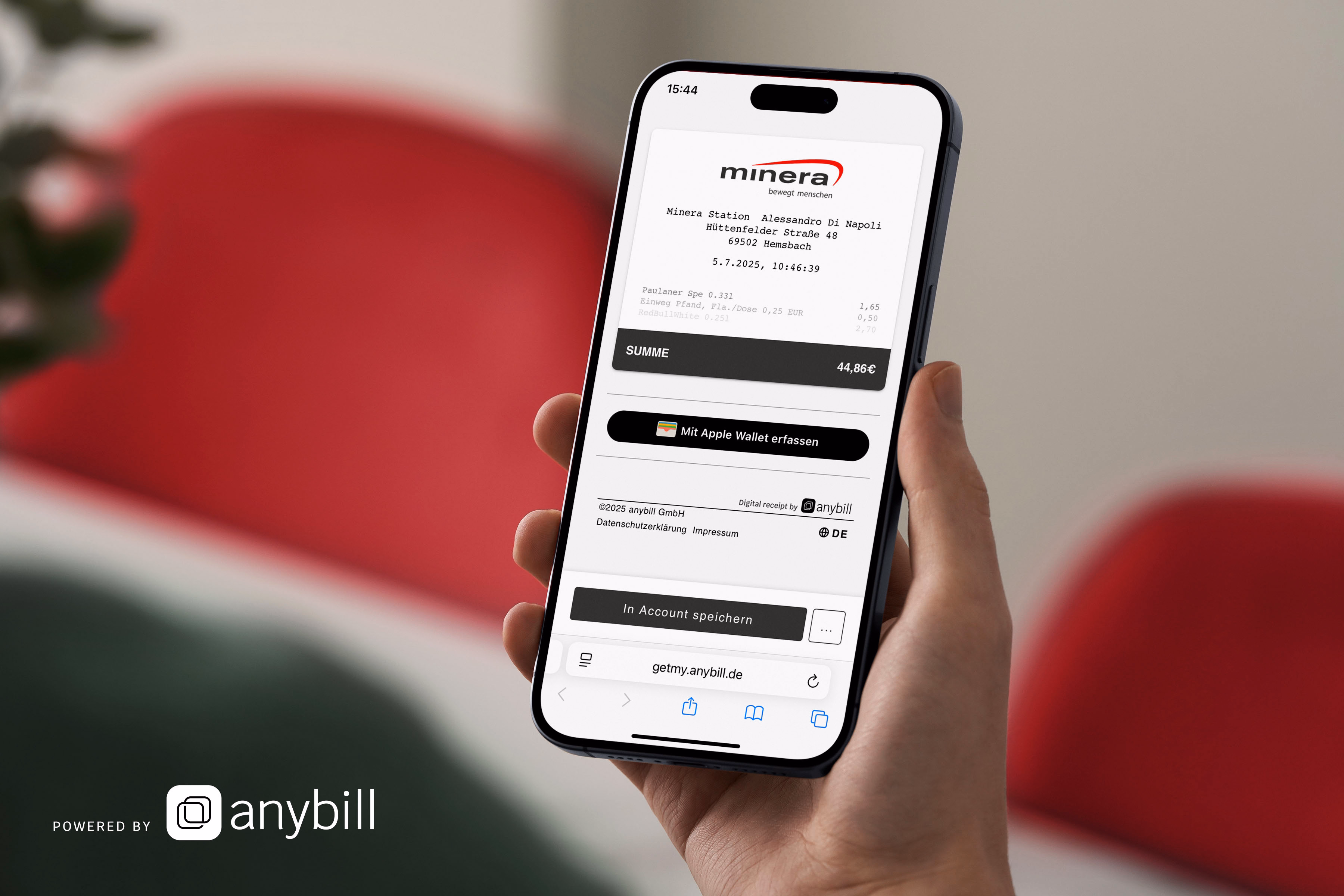 Minera partners with anybill to introduce digital receipts – for greater efficiency, less paper, and reduced customer service workload.