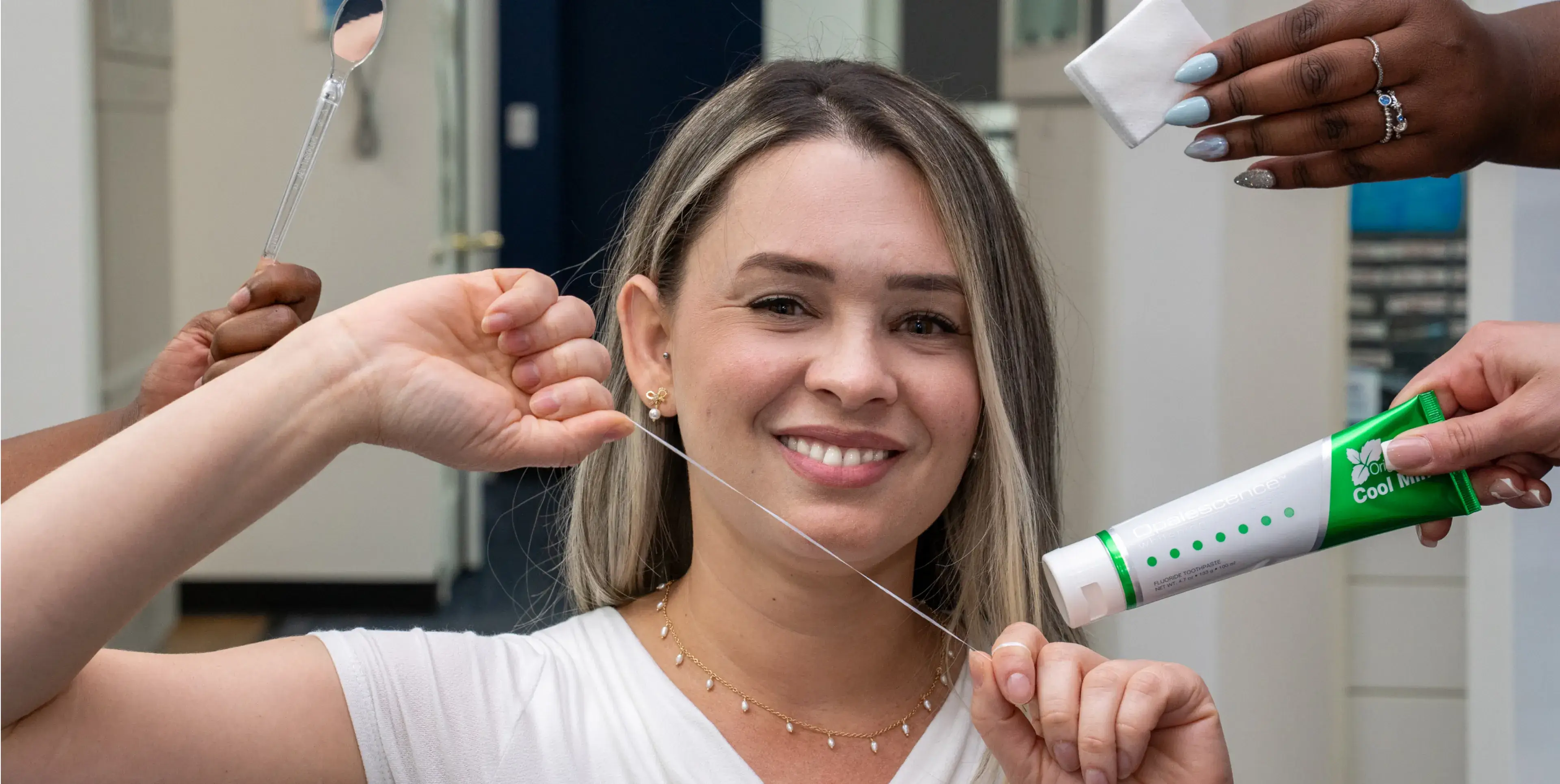 Woman flossing