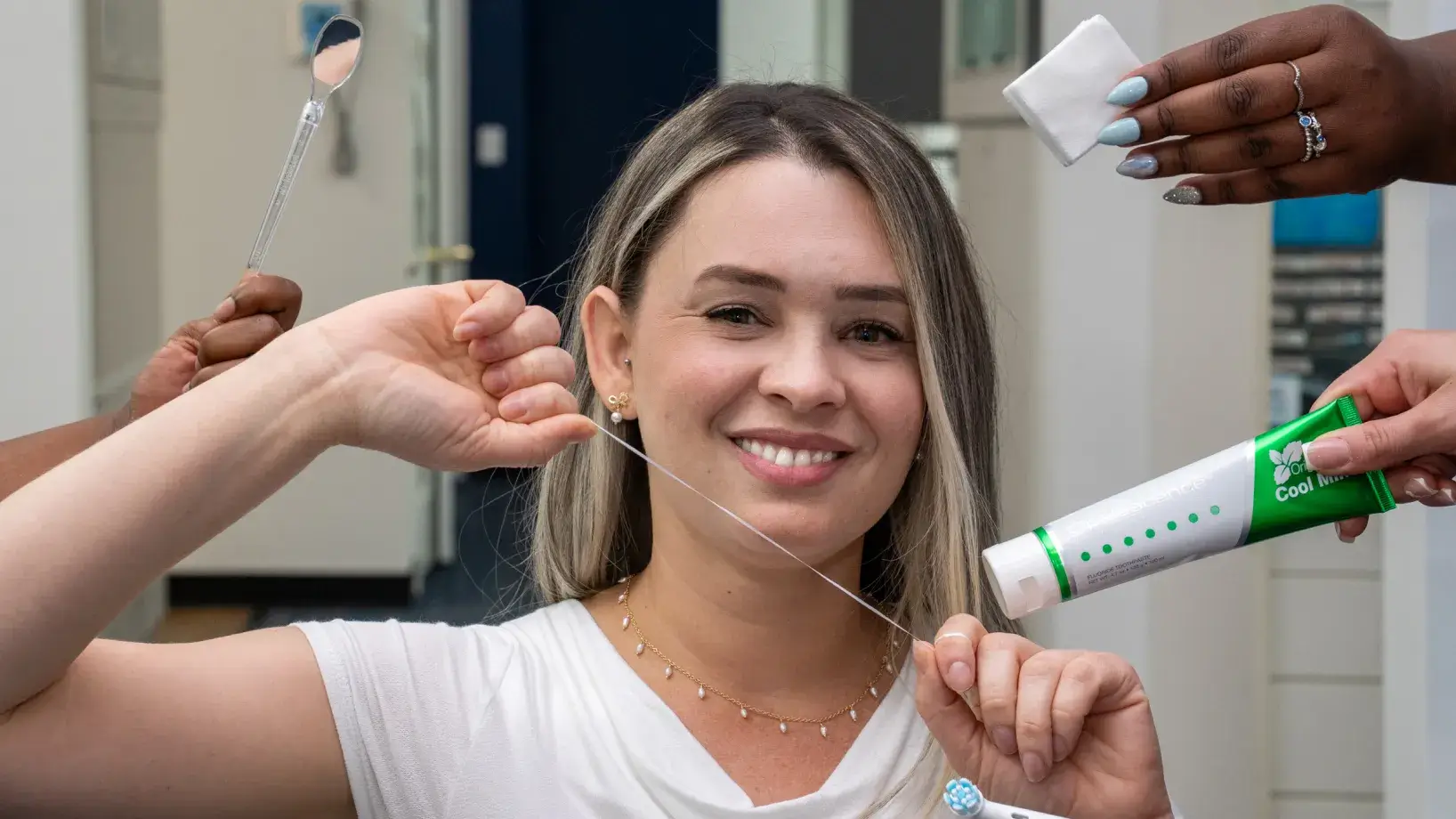 Woman holding floss